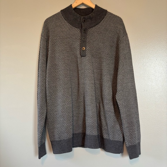 UNTUCKit XXL Merino Wool Sorensen Cross Stitch Button Up Sweater Gray - Picture 1 of 5